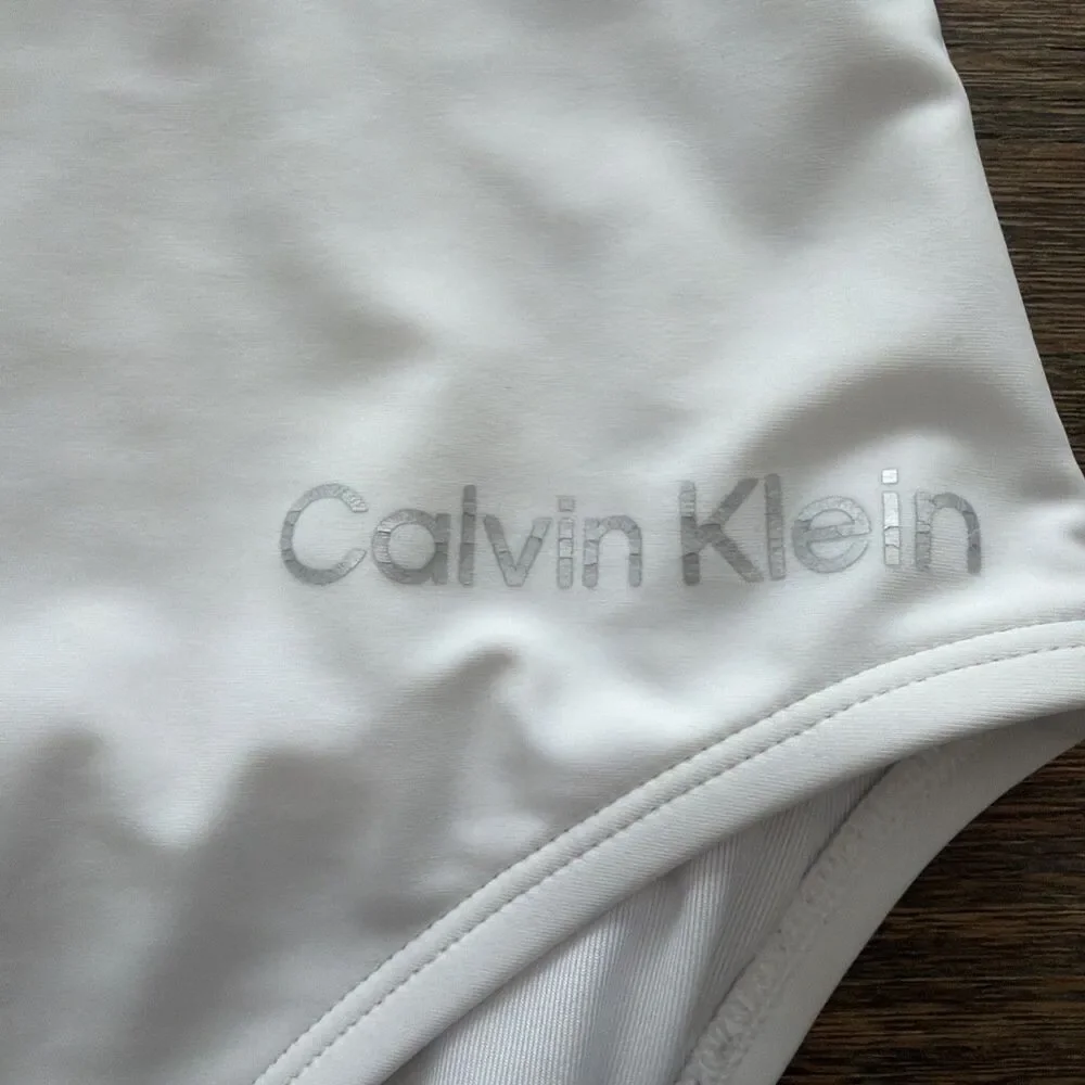 Calvin Klein SOFT WHITE one shoulder Asymmetric one piece Swimsuit women size 12